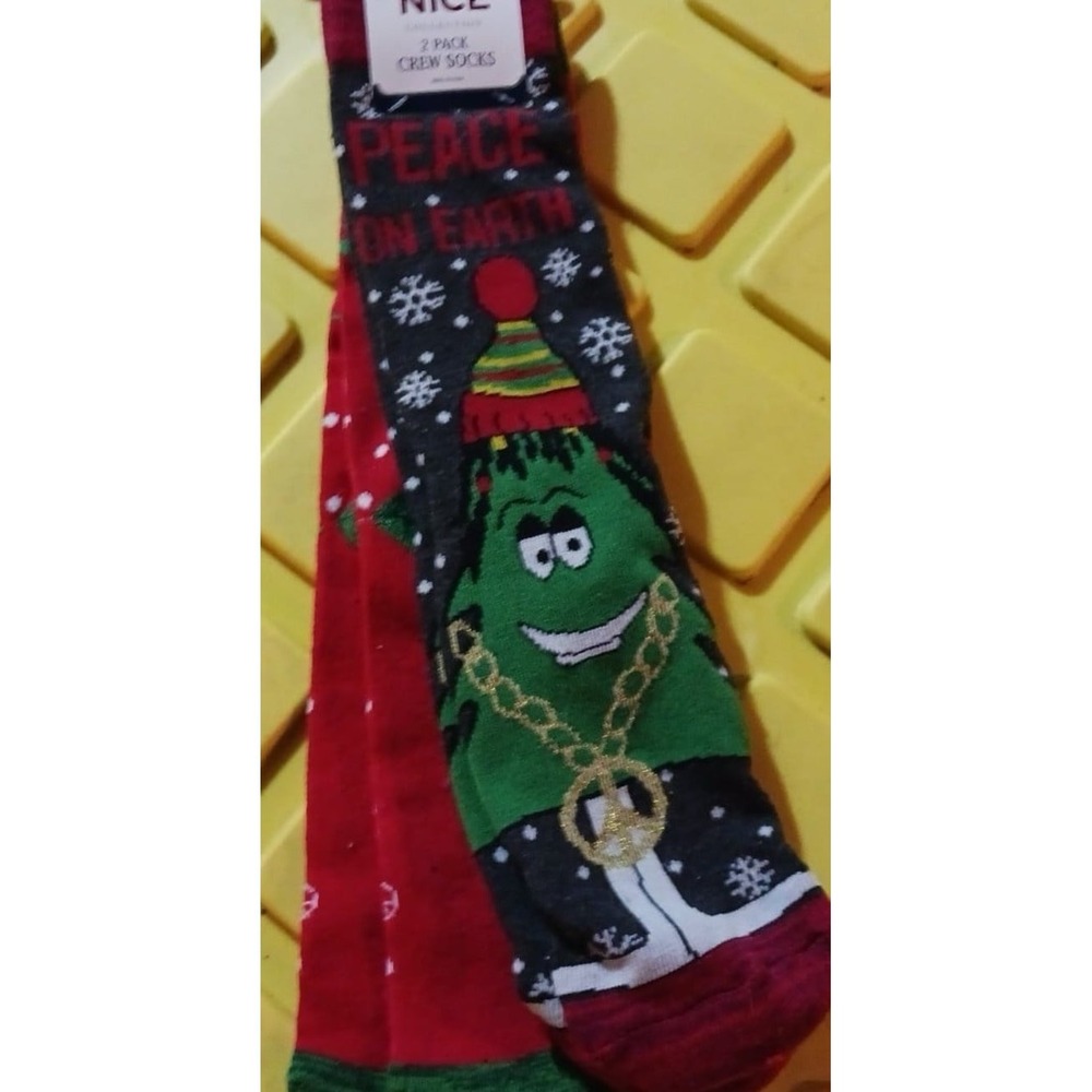 NEW Naughty or Nice Collection Men's 2pk Peace on Earth Christmas Crew‎ Socks